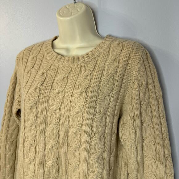 Sutton Studio Cable Knit Sweater Crew Neck Wool Nylon Cream Tan  M - Picture 6 of 10